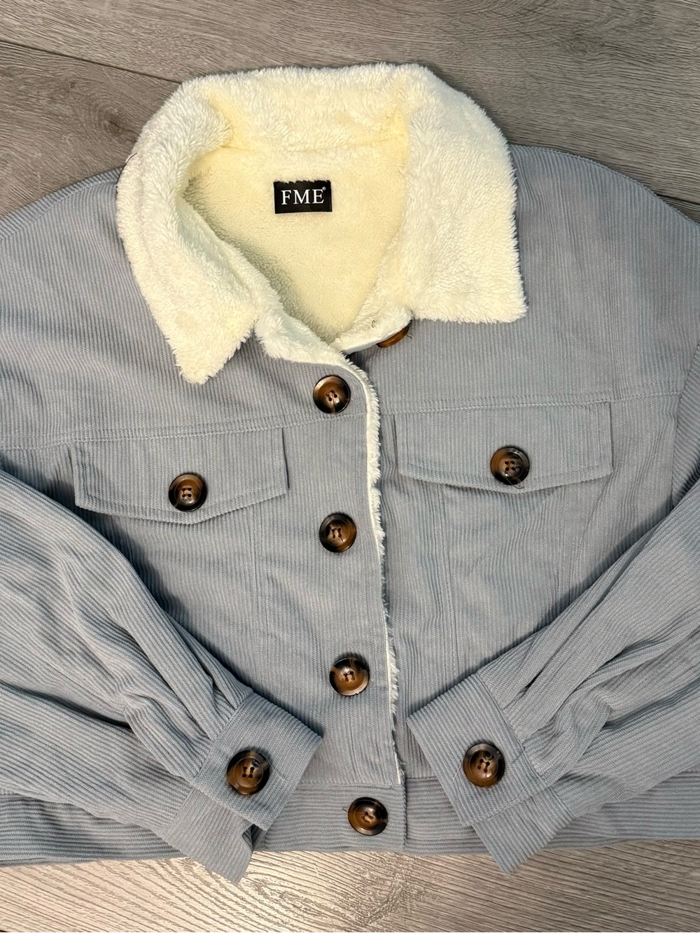 Women’s Cream Collar Grey Corduroy Sherpa Jacket size large
